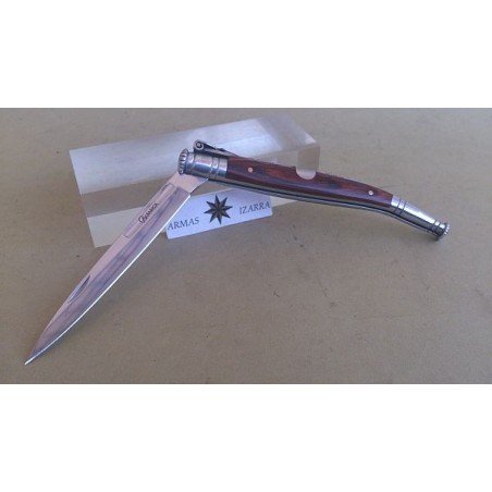 NAVAJA ESTILETE, CACHAS DE MADERA STAMINA ROJA, HOJA 100 MM
